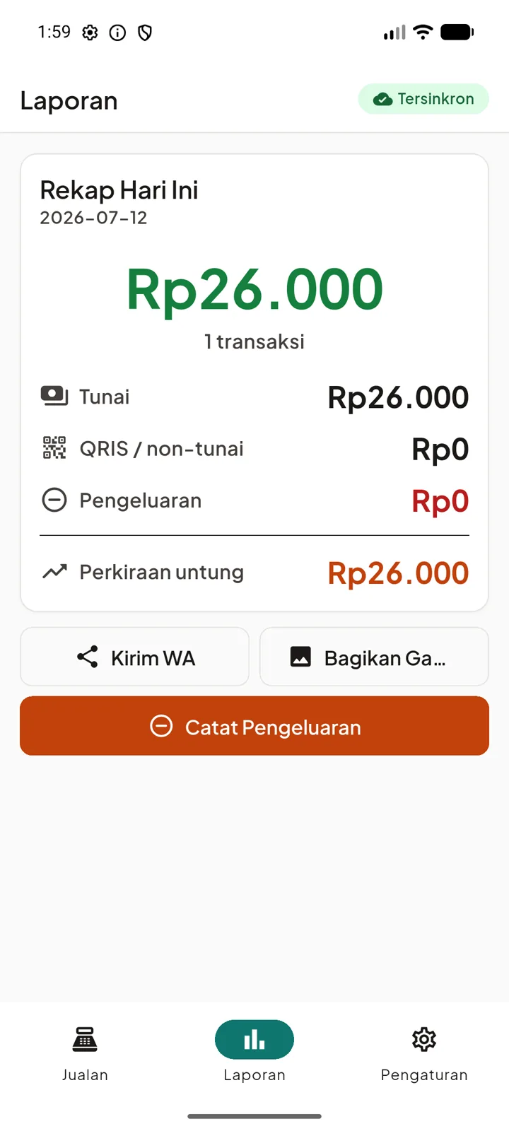 Tangkapan layar: Laporan Untung Harian