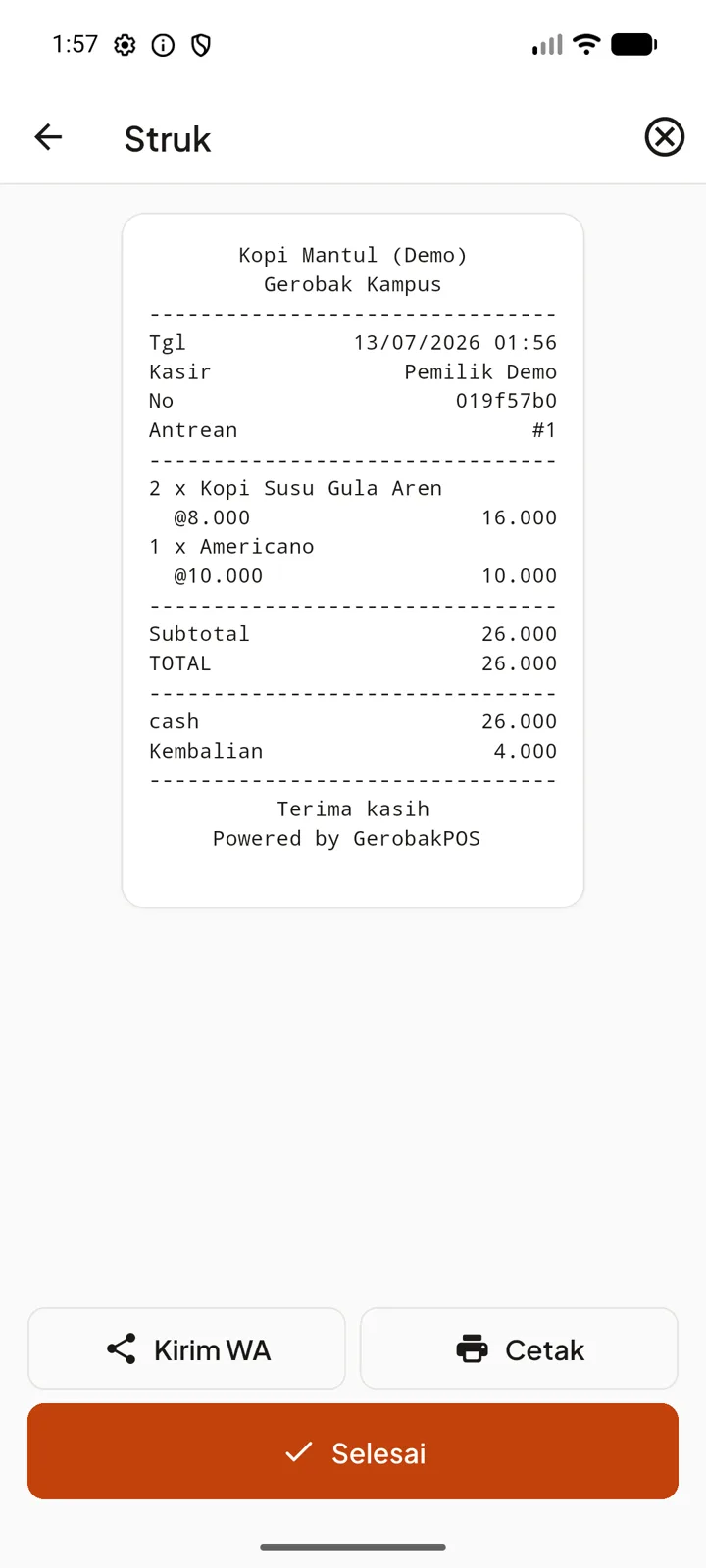 Tangkapan layar: Struk via WhatsApp