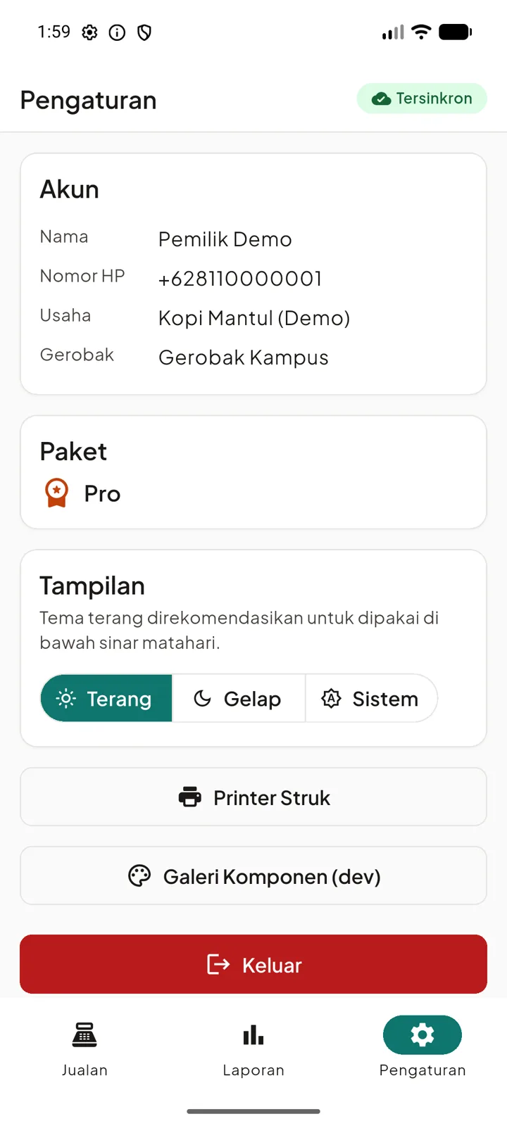 Tangkapan layar: Tema Terang & Gelap