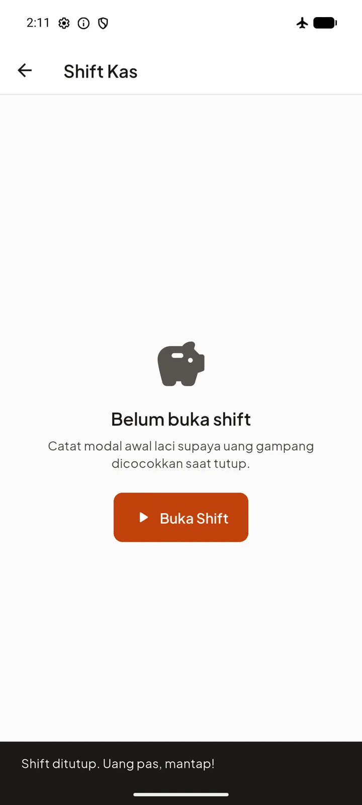 Tangkapan layar: Tutup Hari & Rekonsiliasi Kas